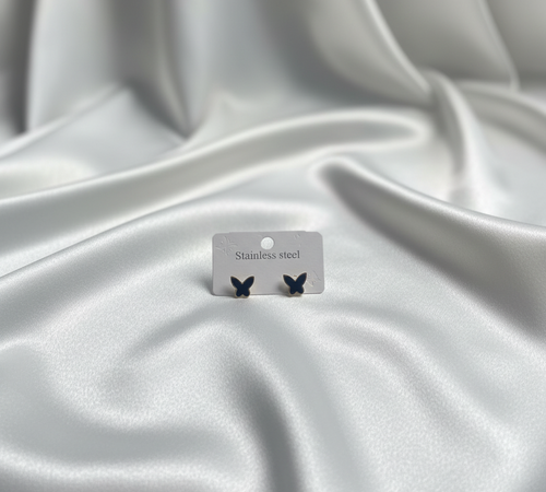 Black Butterfly Stud Earrings - Minimalist Stainless Steel Studs