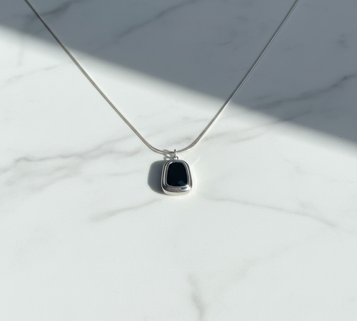 Black Stone Geometric Pendant Necklace