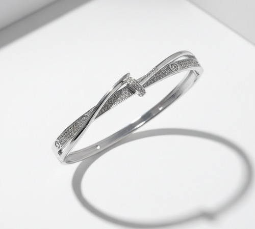 Elegant Crystal Embellished Silver-Tone Bracelet