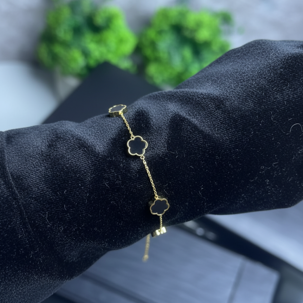 Van Cleef Inspired Black Clover Stainless Steel Bracelet