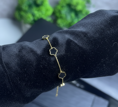 Van Cleef Inspired Black Clover Stainless Steel Bracelet