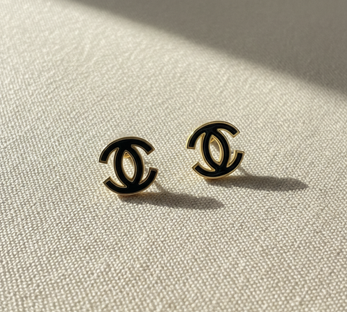 Black & Gold Designer Stud Earrings - Stainless Steel
