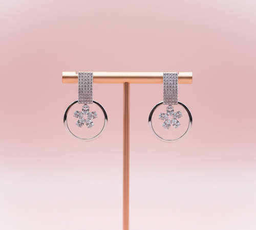 Crystal Flower Circle Stainless Steel Earrings