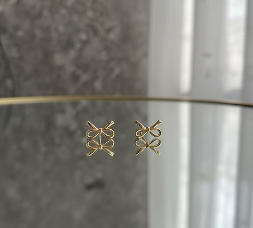 Bow Stud Earrings - Gold Tone Ribbon Design