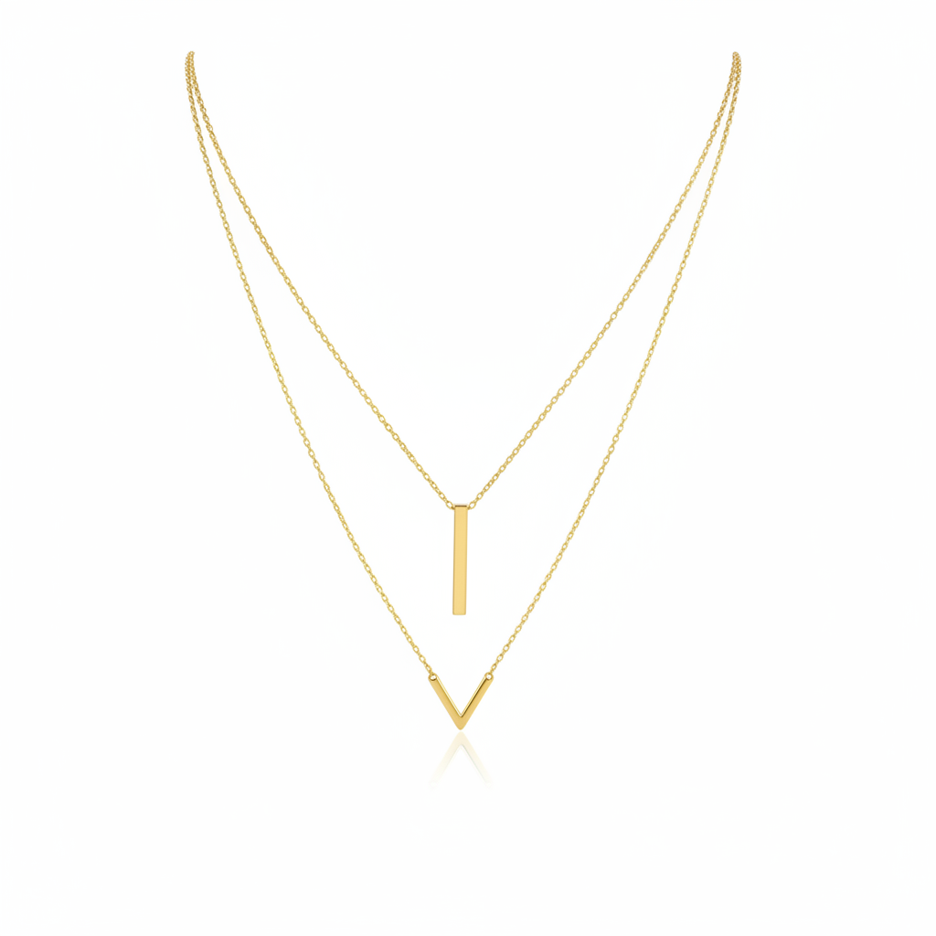 Layered Bar & V Pendant Necklace