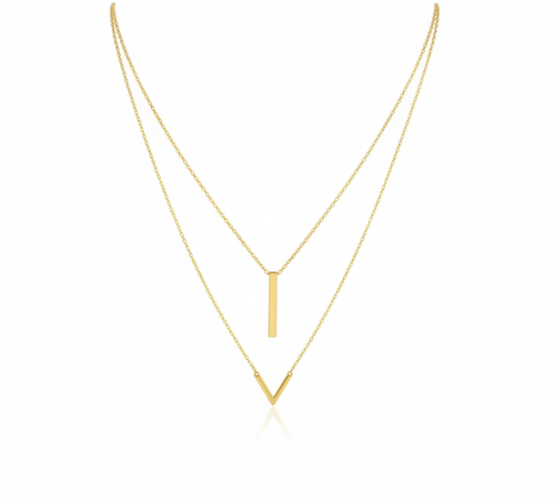 Layered Bar & V Pendant Necklace