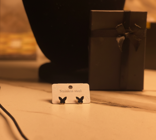 Black Butterfly Stud Earrings - Minimalist Stainless Steel Studs