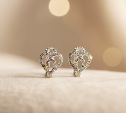 Crystal Heart Hoop Earrings - Silver Tone