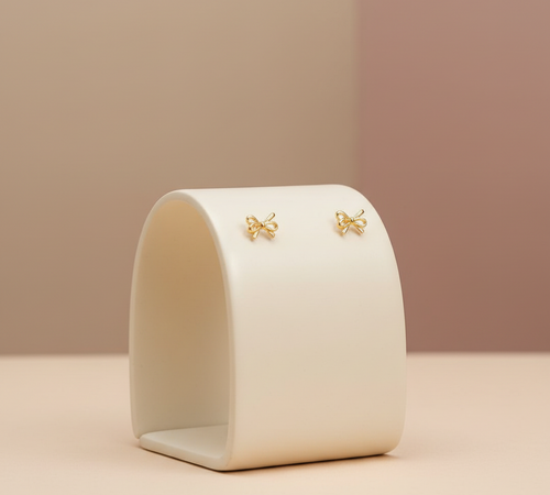 Bow Stud Earrings - Gold Tone Ribbon Design