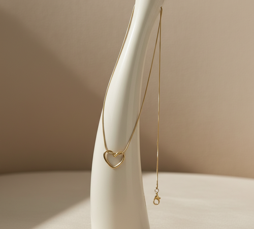 Open Heart Pendant Necklace - Gold Tone Charm