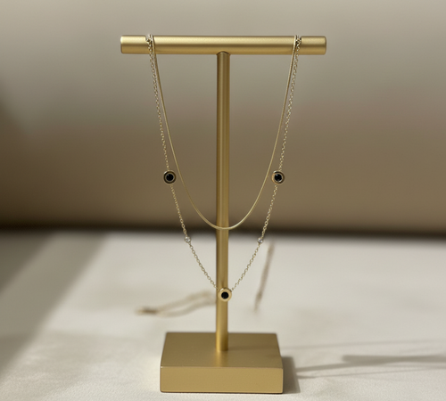 Layered Crystal Necklace - Gold Tone with Black Accents