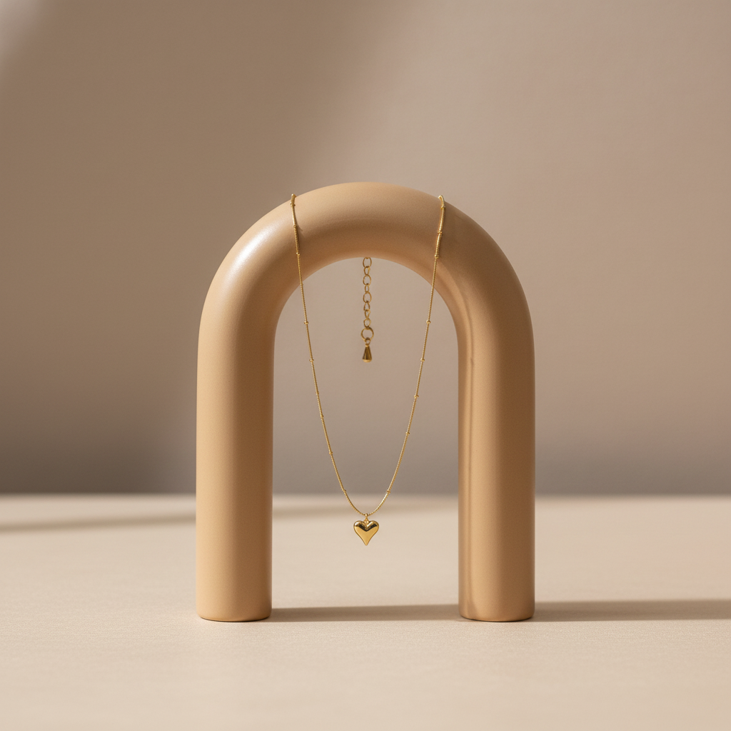 Dainty Heart Pendant Necklace - Gold Tone Textured Charm