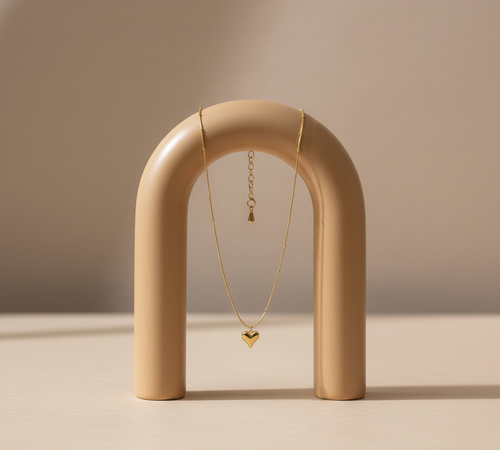 Dainty Heart Pendant Necklace - Gold Tone Textured Charm