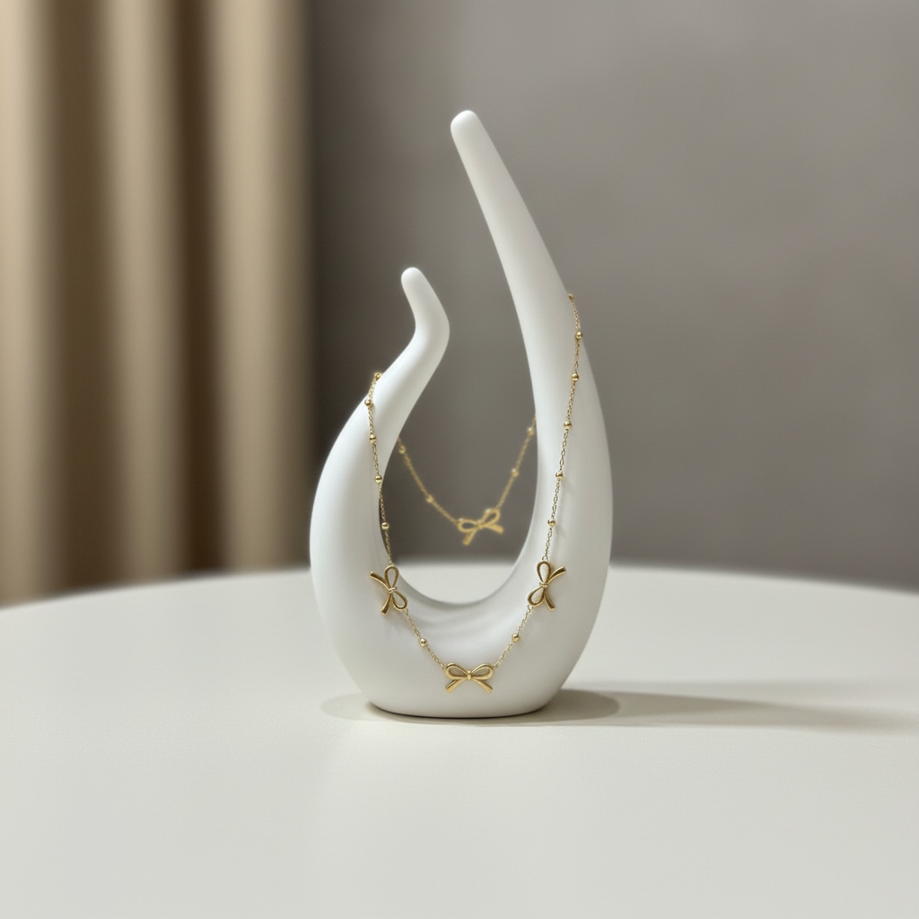 Bow Charm Necklace - Gold Tone Triple Bow Design