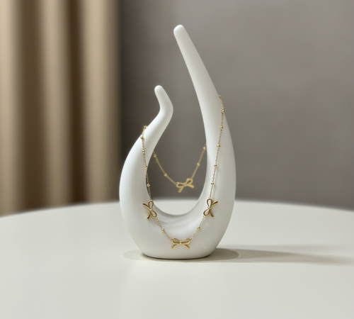 Bow Charm Necklace - Gold Tone Triple Bow Design