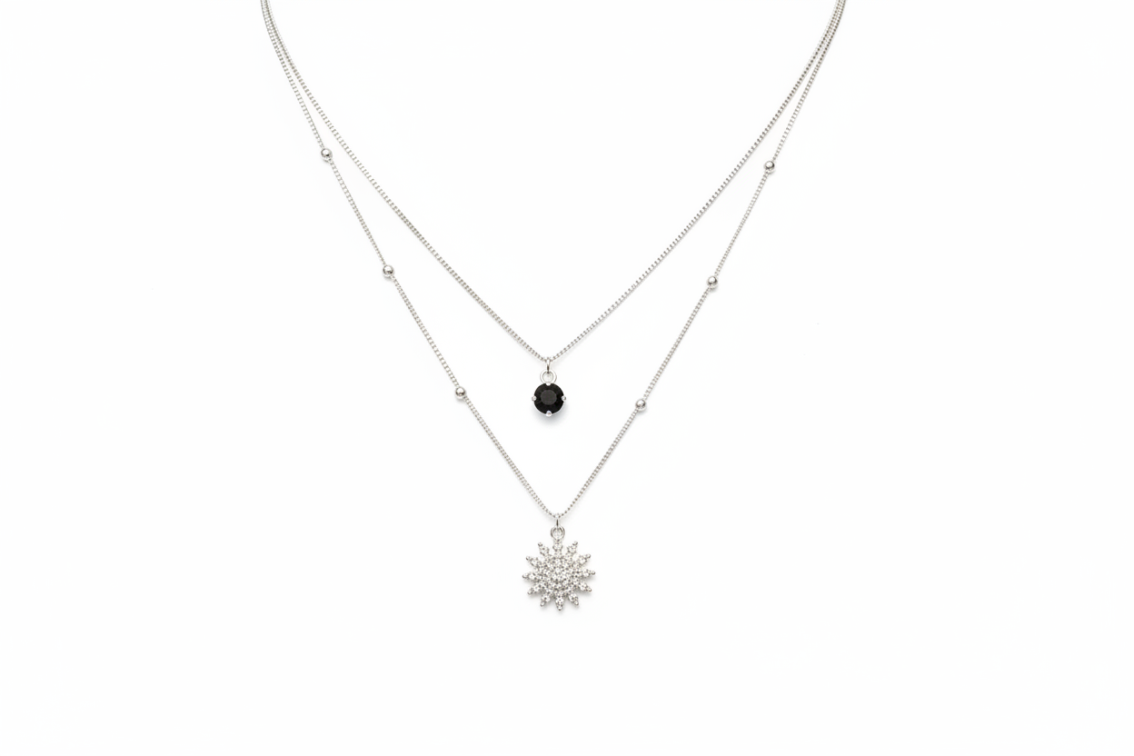 Layered Silver Crystal Necklace Set