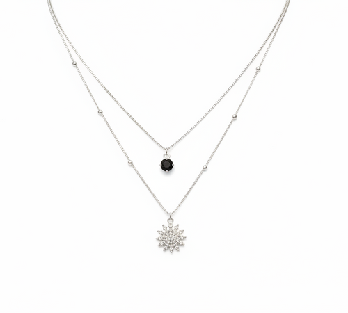 Layered Silver Crystal Necklace Set
