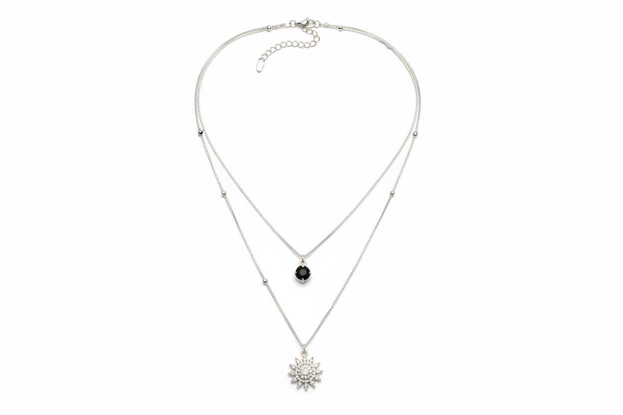 Layered Silver Crystal Necklace Set