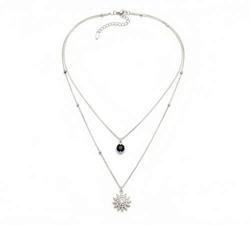 Layered Silver Crystal Necklace Set