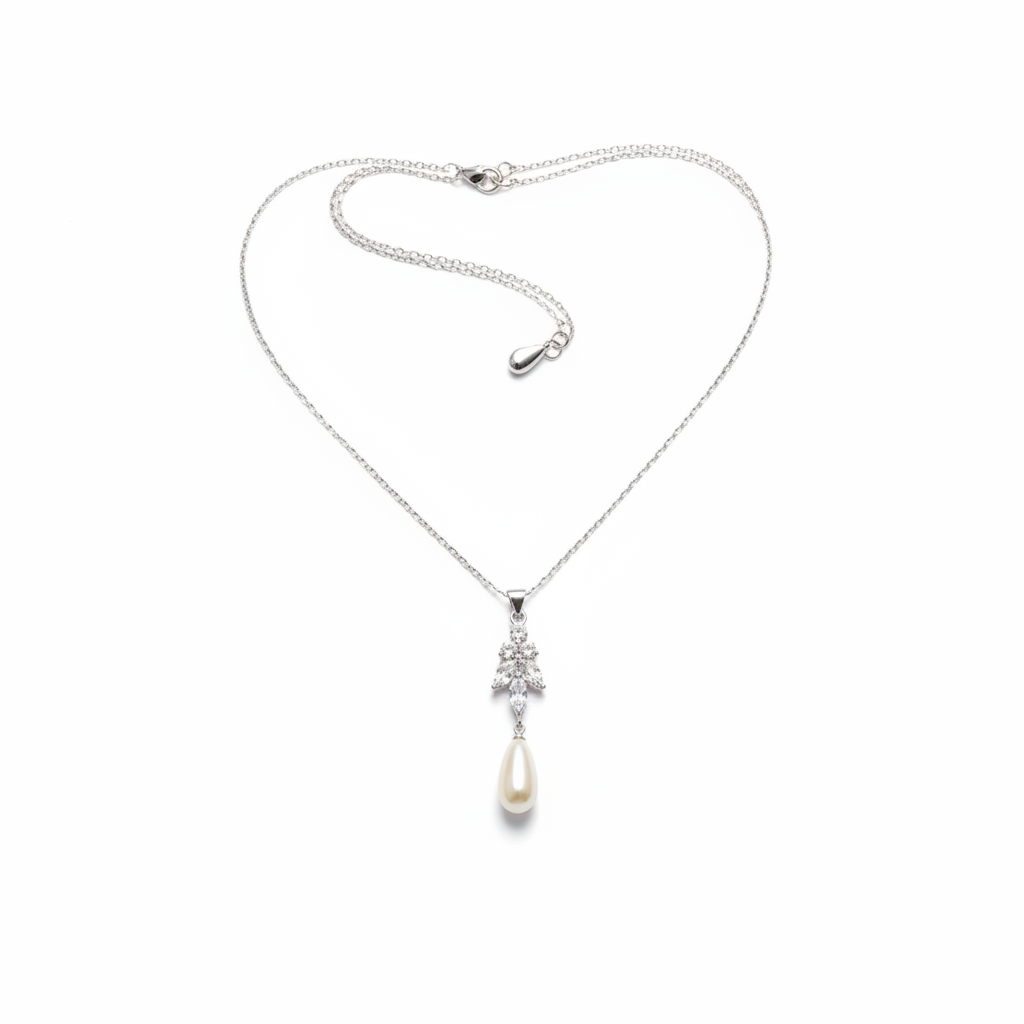 Crystal Leaf Pearl Necklace