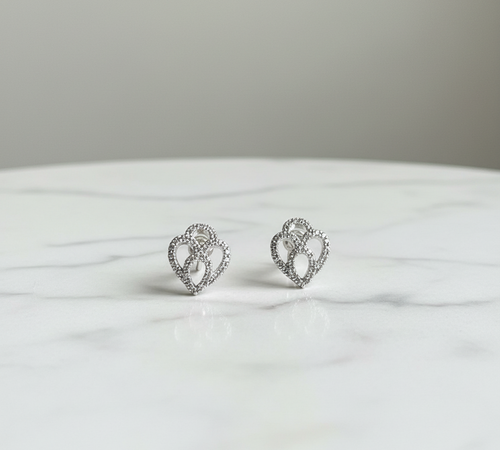 Crystal Heart Hoop Earrings - Silver Tone