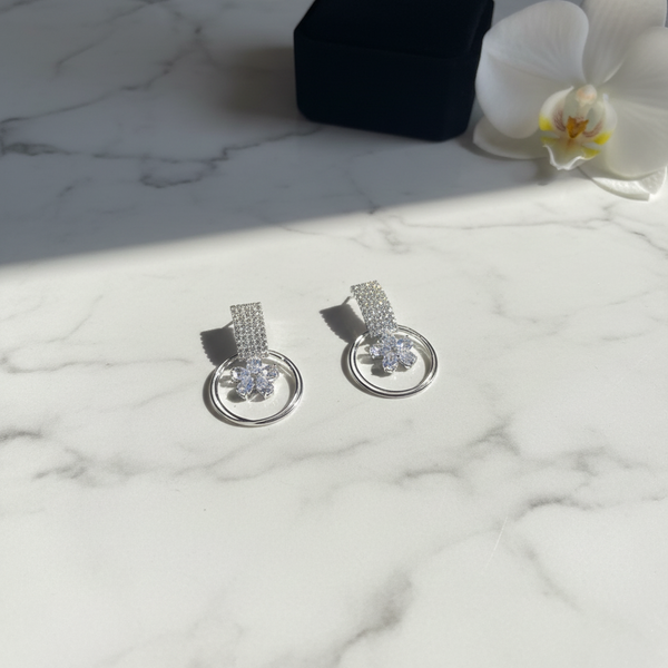 Crystal Flower Circle Stainless Steel Earrings
