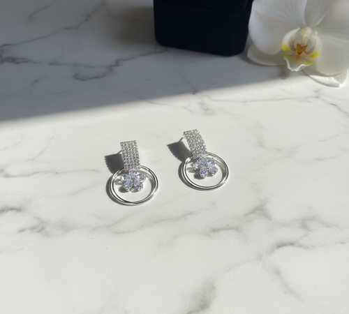 Crystal Flower Circle Stainless Steel Earrings