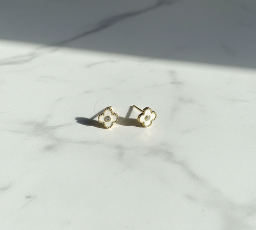 Delicate Gold Flower Stud Earrings - Crystal Center Floral Studs