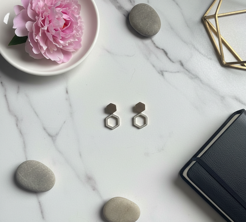 Geometric Hexagon Stainless Steel Earrings - Modern Minimalist Drop Earrings