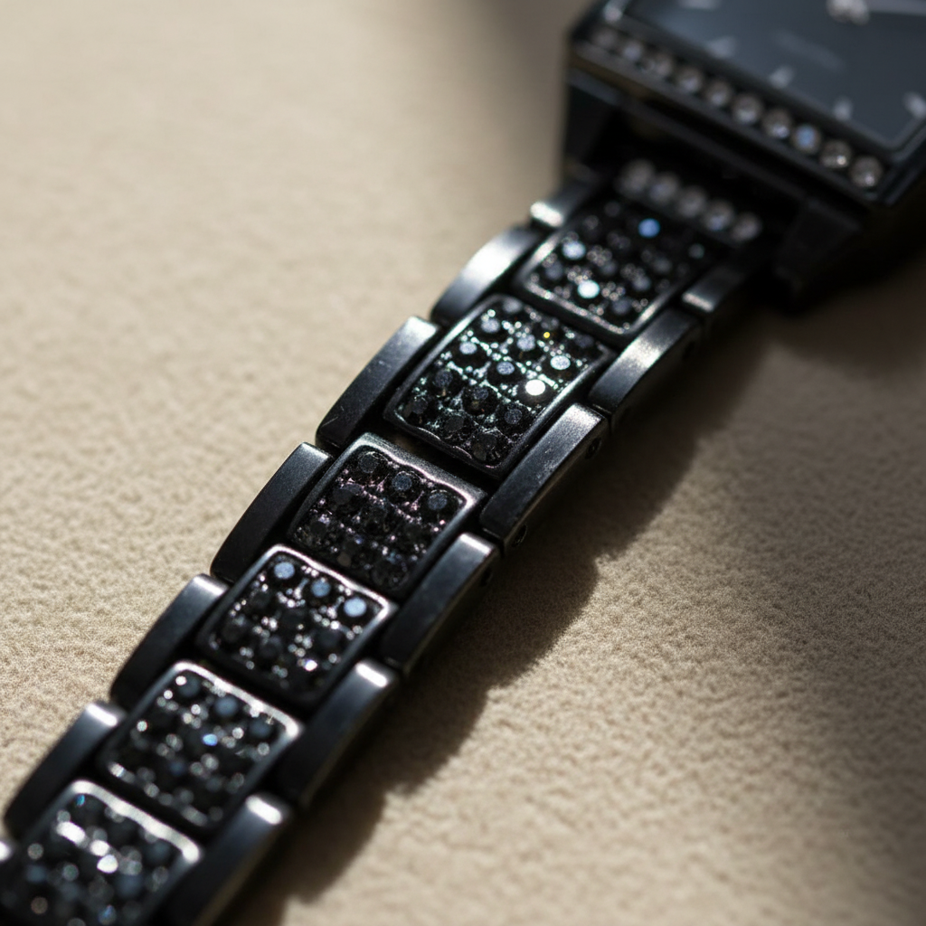 Black Crystal Watch - Square Dial with Embellished Bracelet