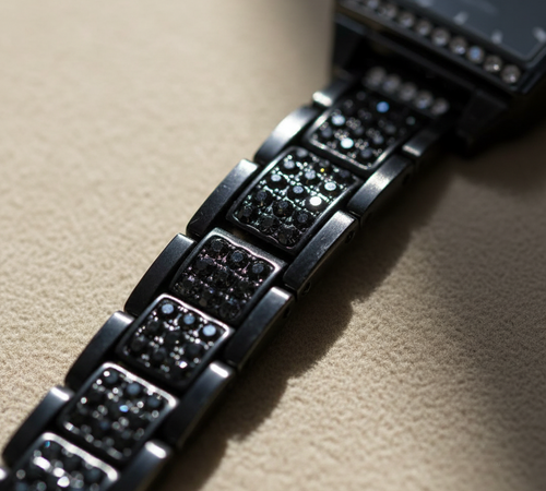 Black Crystal Watch - Square Dial with Embellished Bracelet