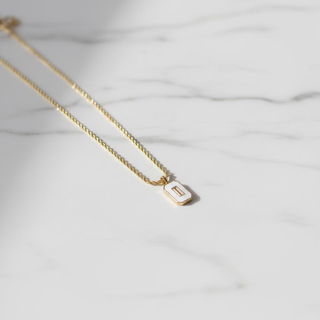 Initial Pendant Necklace - Personalized Gold Tone Enamel Charm