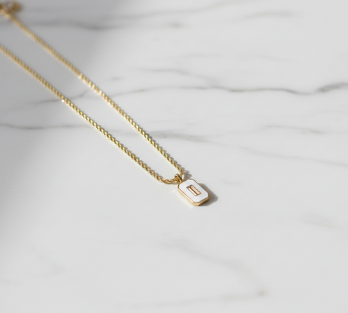 Initial Pendant Necklace - Personalized Gold Tone Enamel Charm