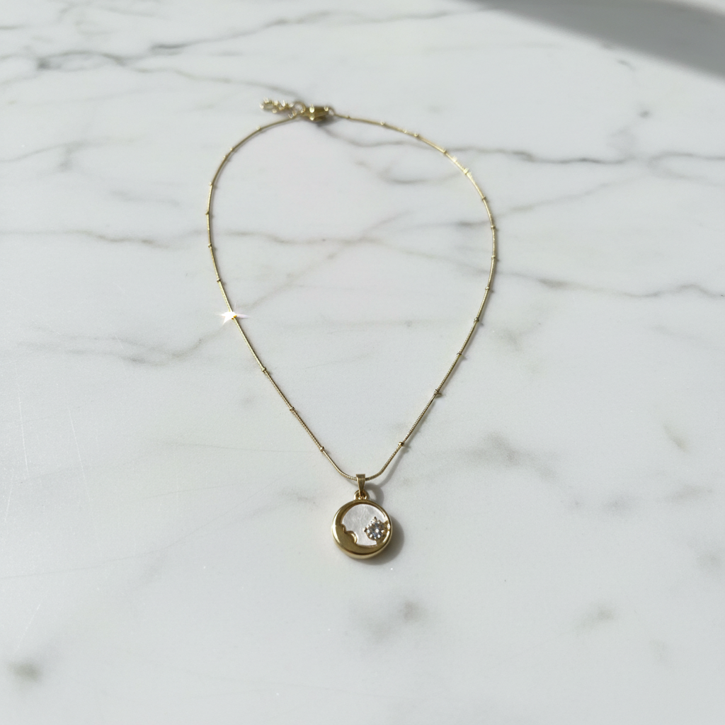 Crystal Solitaire Pendant Necklace - Gold Tone Bezel Setting