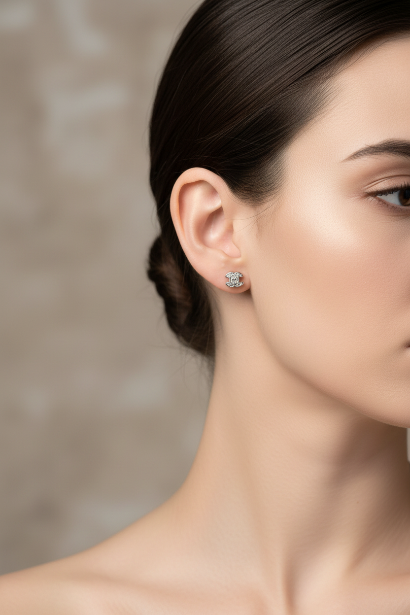 Model Wearing Earrings