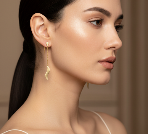 Fluid Wave Drop Earrings - Gold Tone"
