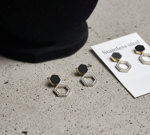 Geometric Hexagon Stainless Steel Earrings - Modern Minimalist Drop Earrings