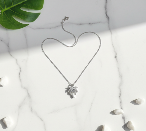Silver Palm Tree Crystal Necklace