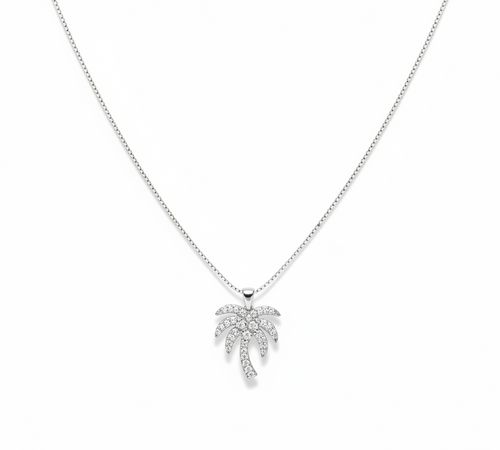 Silver Palm Tree Crystal Necklace