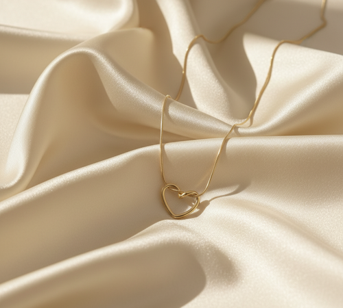 Open Heart Pendant Necklace - Gold Tone Charm