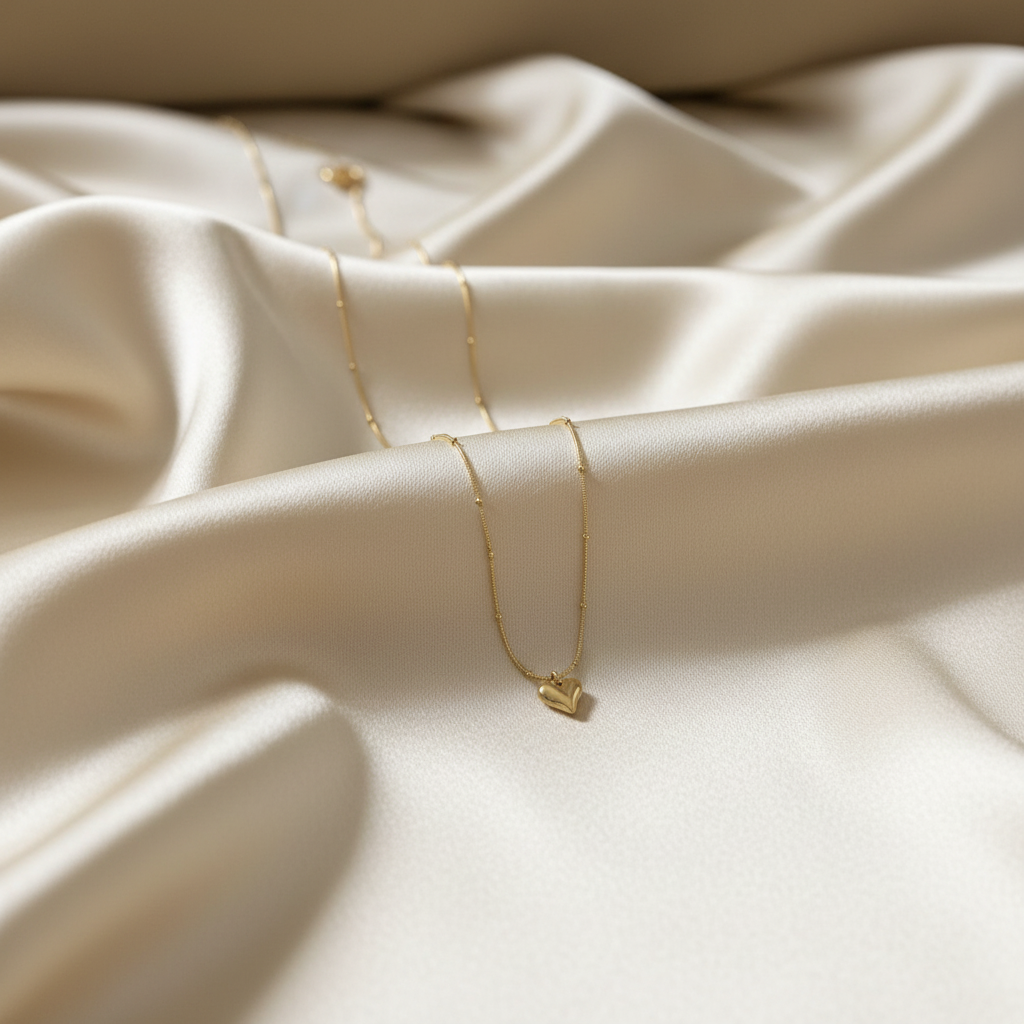 Dainty Heart Pendant Necklace - Gold Tone Textured Charm