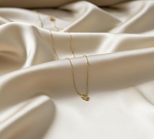 Dainty Heart Pendant Necklace - Gold Tone Textured Charm