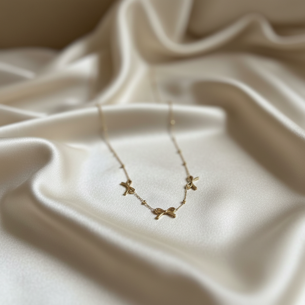 Bow Charm Necklace - Gold Tone Triple Bow Design