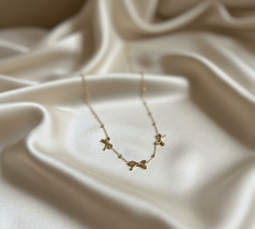 Bow Charm Necklace - Gold Tone Triple Bow Design