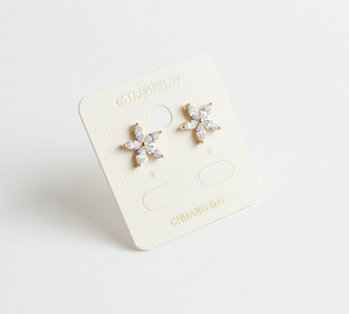 Crystal Star Flower Earrings - Silver Tone Stud Earrings