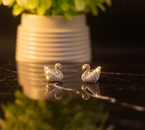 Crystal Swan Stainless Steel Stud Earrings