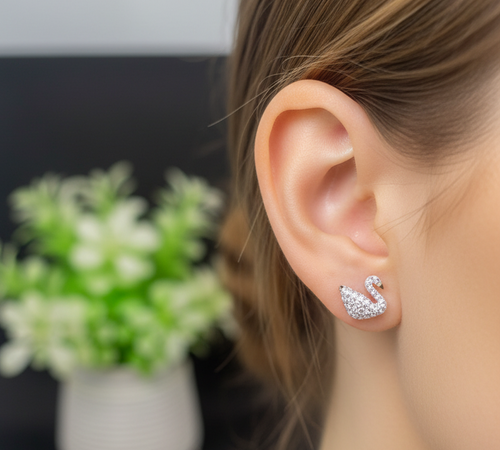 Crystal Swan Stainless Steel Stud Earrings