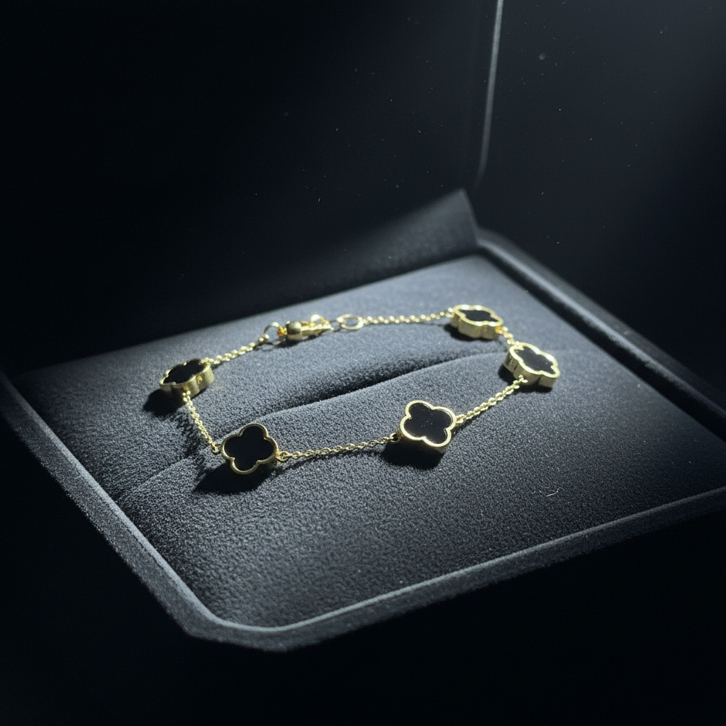 Van Cleef Inspired Black Clover Stainless Steel Bracelet