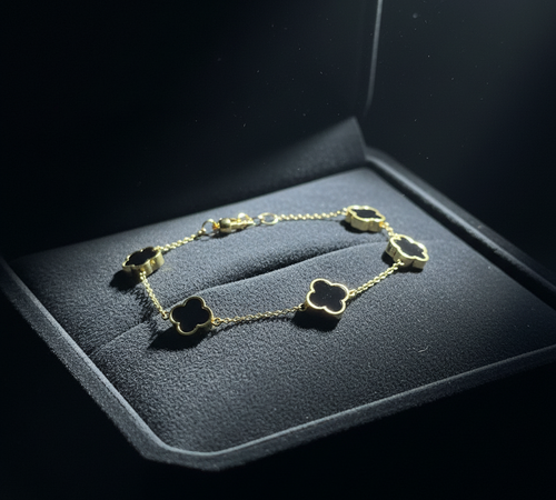 Van Cleef Inspired Black Clover Stainless Steel Bracelet