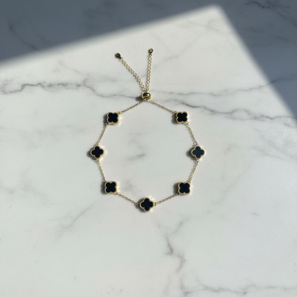 Van Cleef Inspired Black Clover Stainless Steel Bracelet